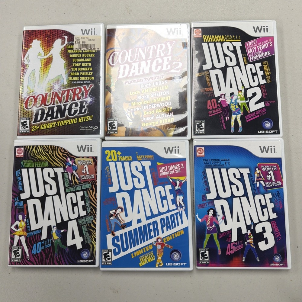 Lot Of 6 Dancing Nintendo Wii  Games Just Dance 2,3, Country 1 And 2  And Summer